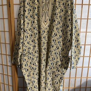 Blue and Beige Patterned Kaftan